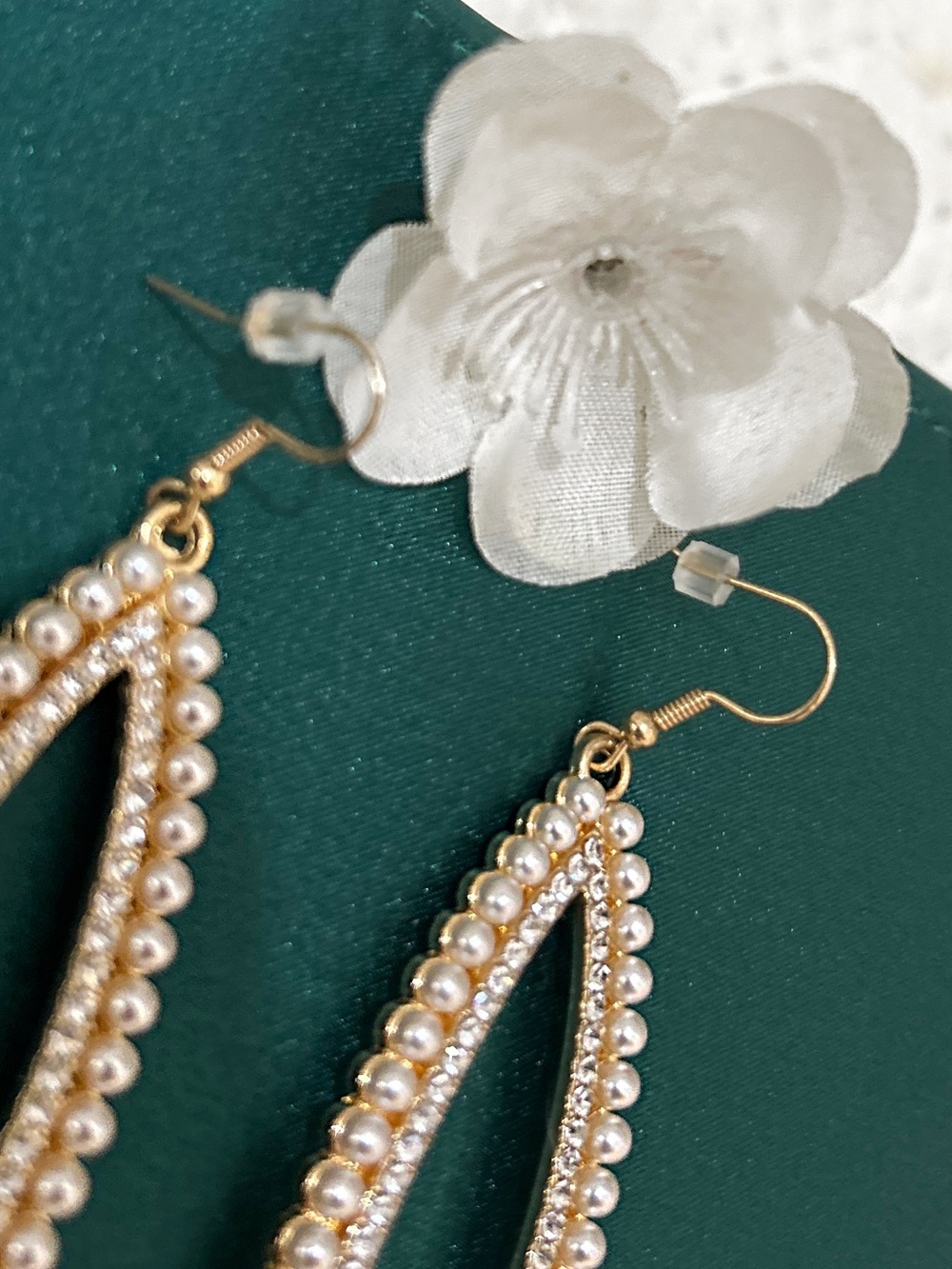Faux Pearl & Rhinestone Gold-tone Teardrop Earrings - Picture 7 of 9